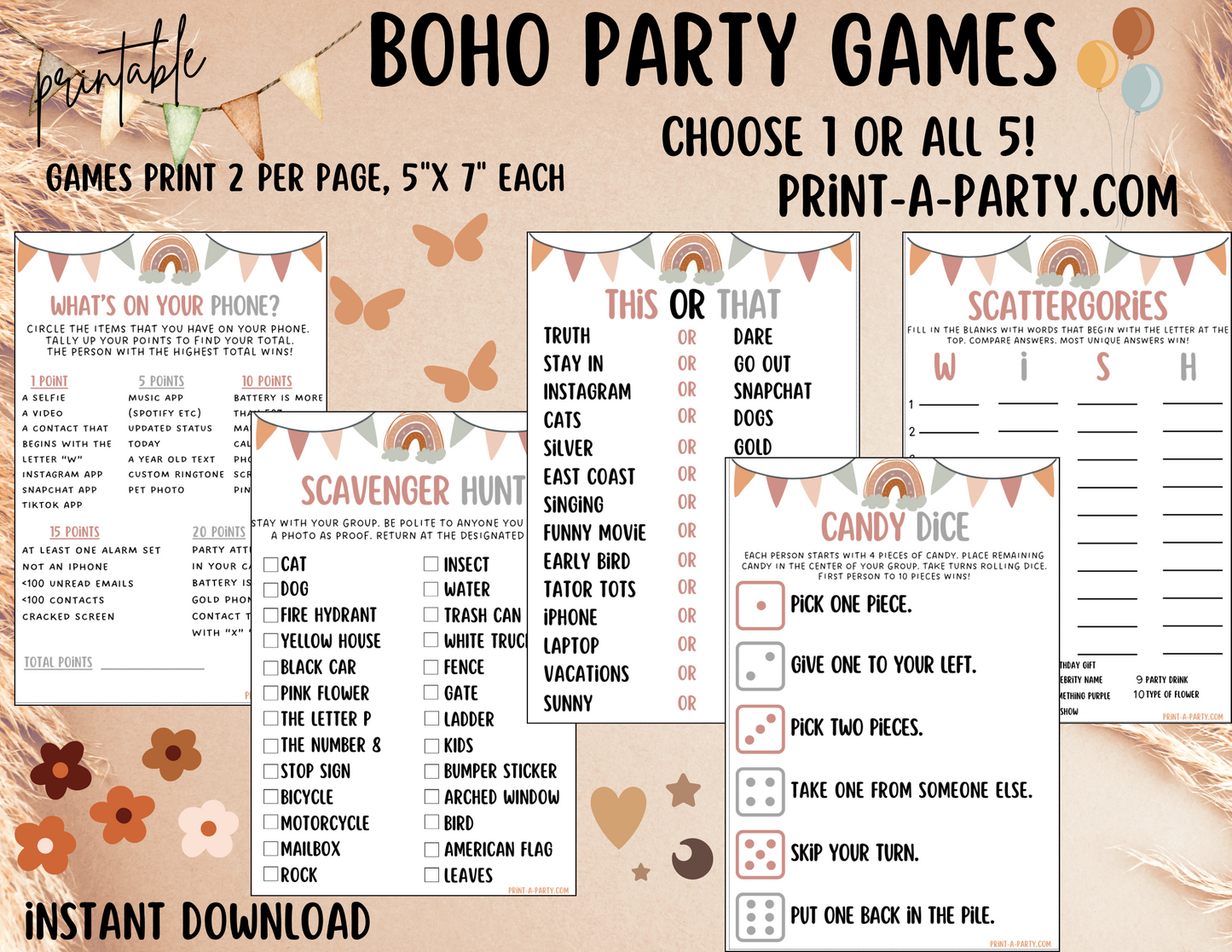 GAMES: BOHO THEME | Birthday Party Games | Boho Party | Boho Party Ideas | INSTANT DOWNLOAD