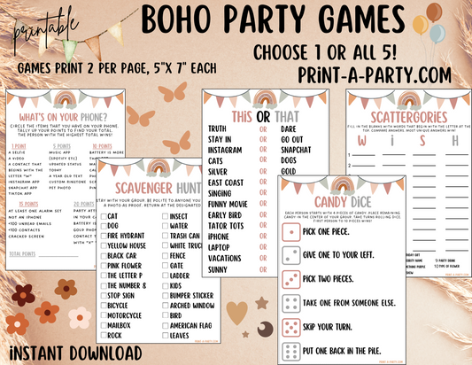 GAMES: BOHO THEME | Birthday Party Games | Boho Party | Boho Party Ideas | INSTANT DOWNLOAD