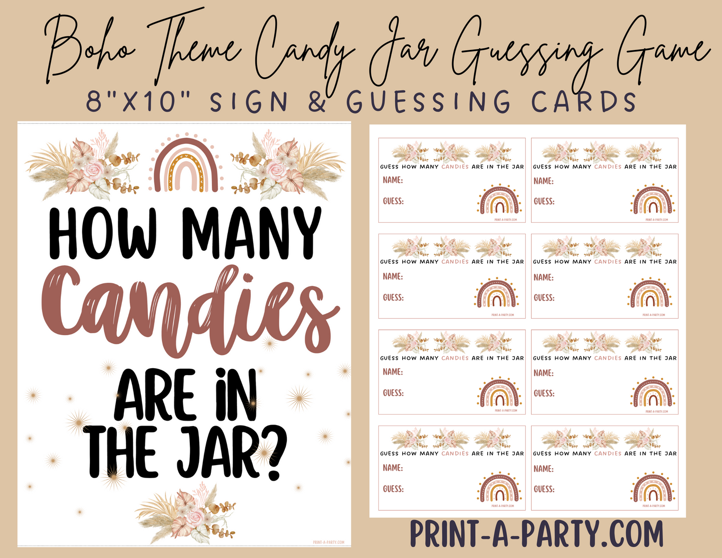 CANDY JAR GUESSING GAME | How many candies in jar | Boho Theme | Bridal Shower Game | Baby Shower Game | Boho Bridal Shower | Boho Baby Shower | Boho Party | Printable