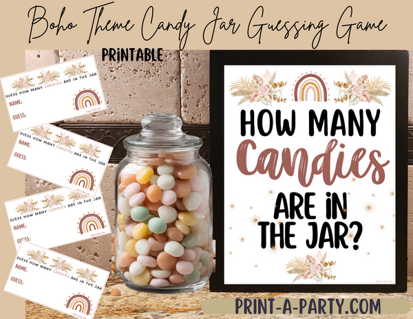 CANDY JAR GUESSING GAME | How many candies in jar | Boho Theme | Bridal Shower Game | Baby Shower Game | Boho Bridal Shower | Boho Baby Shower | Boho Party | Printable