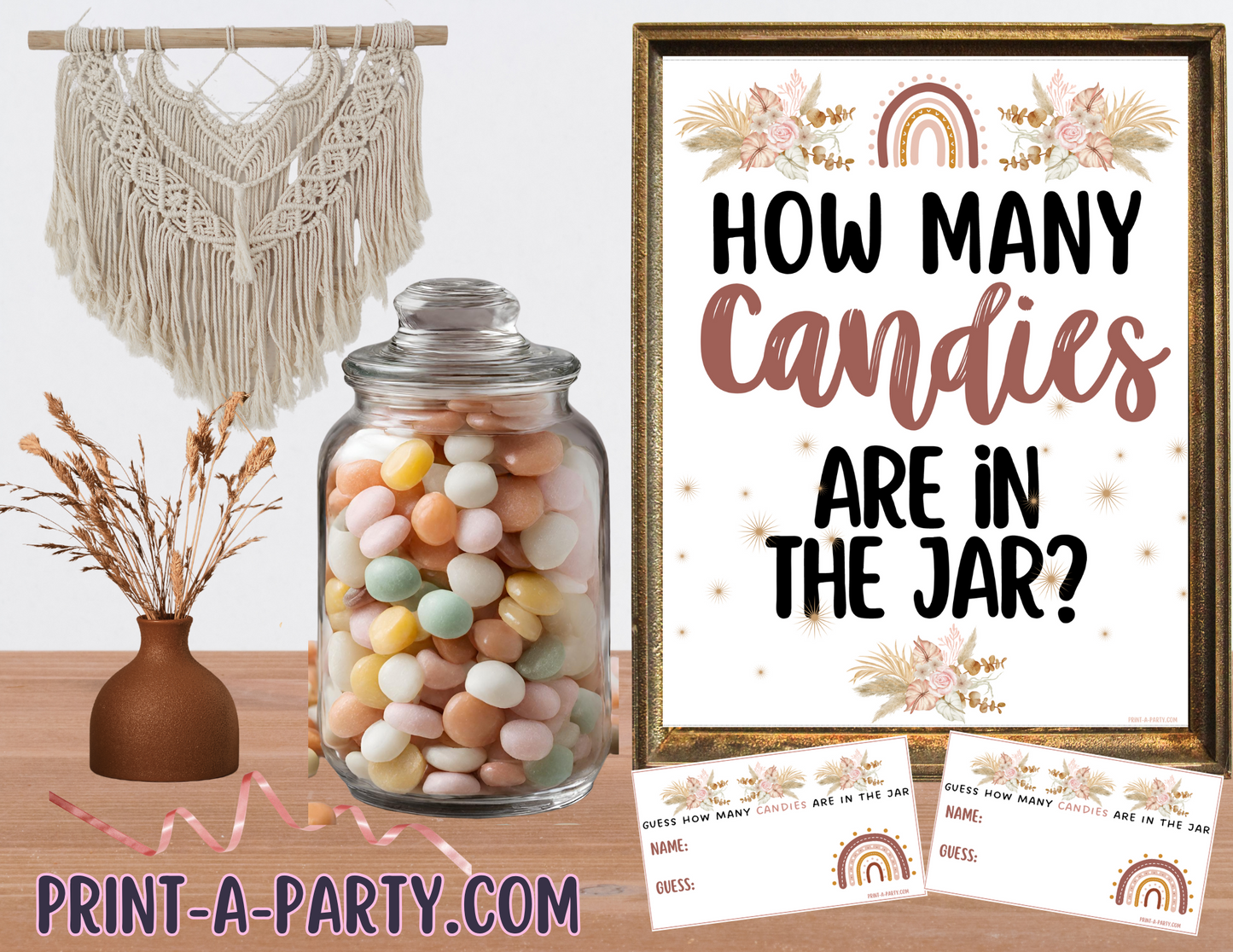 CANDY JAR GUESSING GAME | How many candies in jar | Boho Theme | Bridal Shower Game | Baby Shower Game | Boho Bridal Shower | Boho Baby Shower | Boho Party | Printable