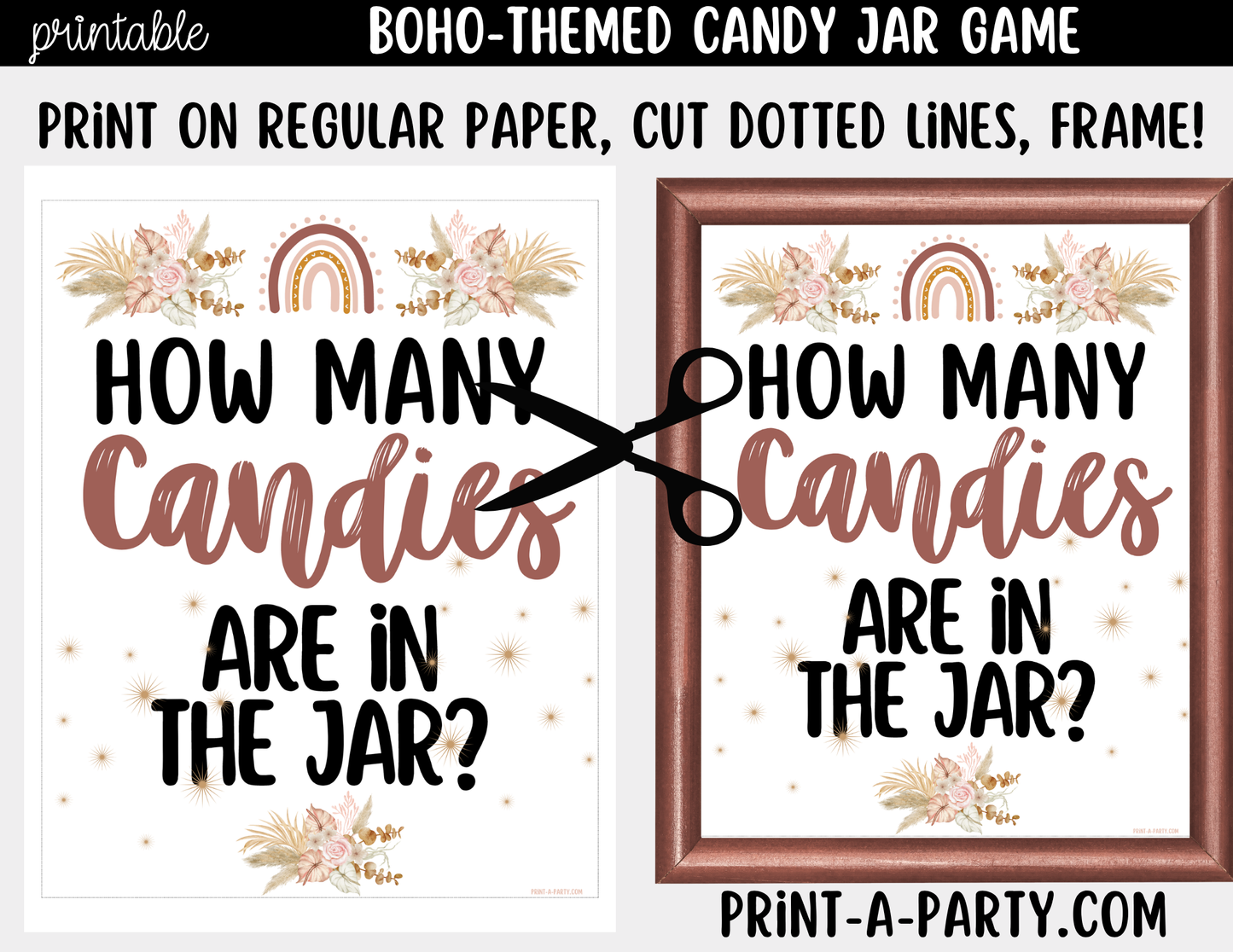 Boho Candy Jar Guessing Game Printable Sign (8x10) & Guessing Cards - Showers, Parties, Neutral Events