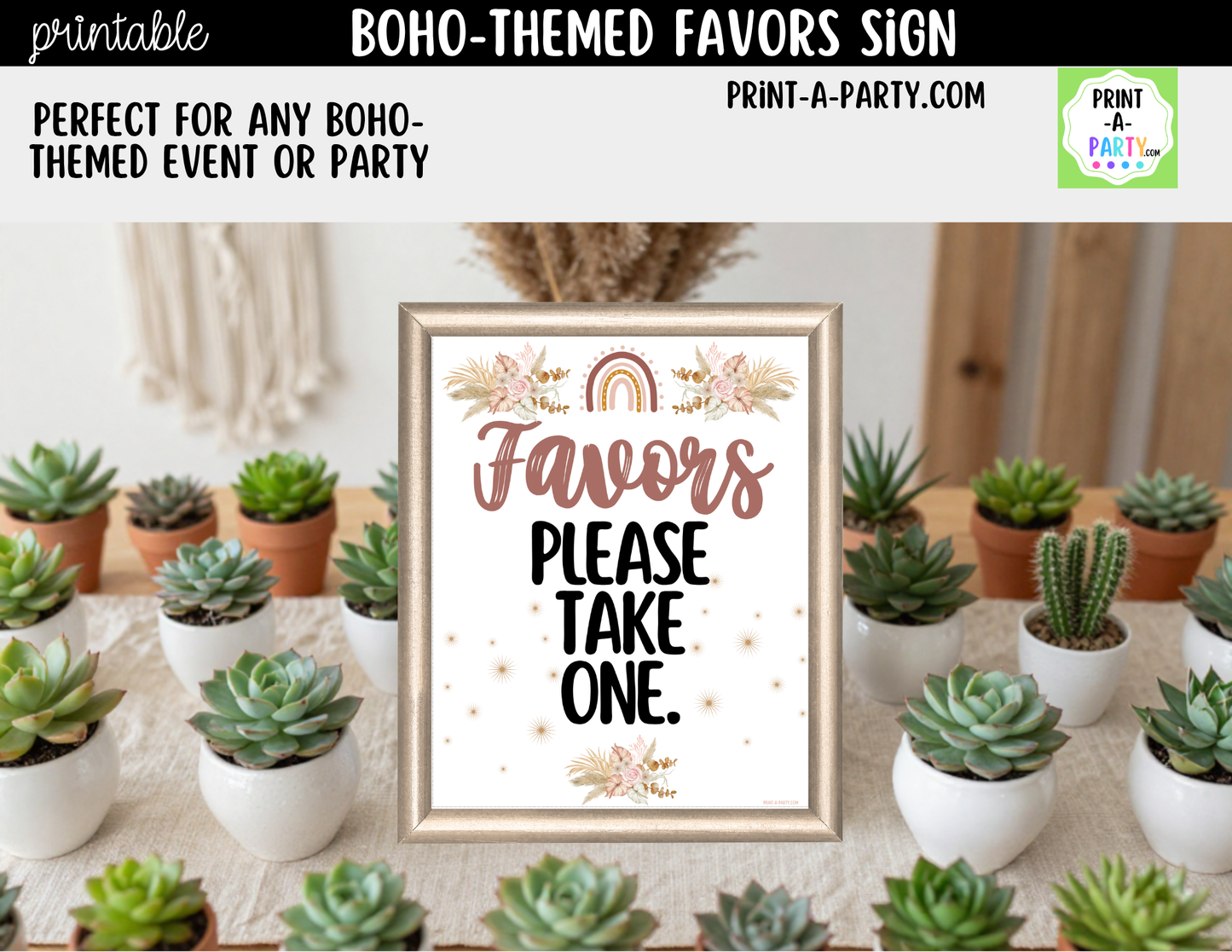 Boho Favors Printable Sign (8x10) – For Parties, Showers and Events