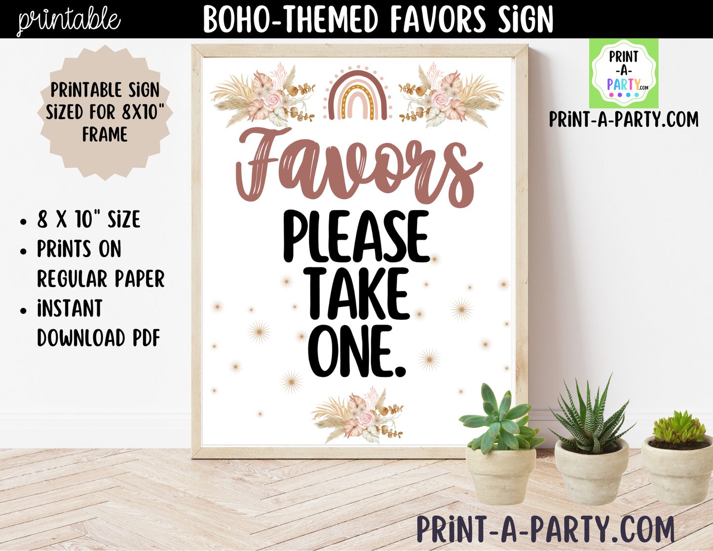 Boho Favors Printable Sign (8x10) – For Parties, Showers and Events