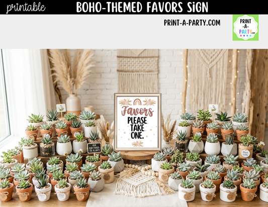Boho Favors Printable Sign (8x10) – For Parties, Showers and Events