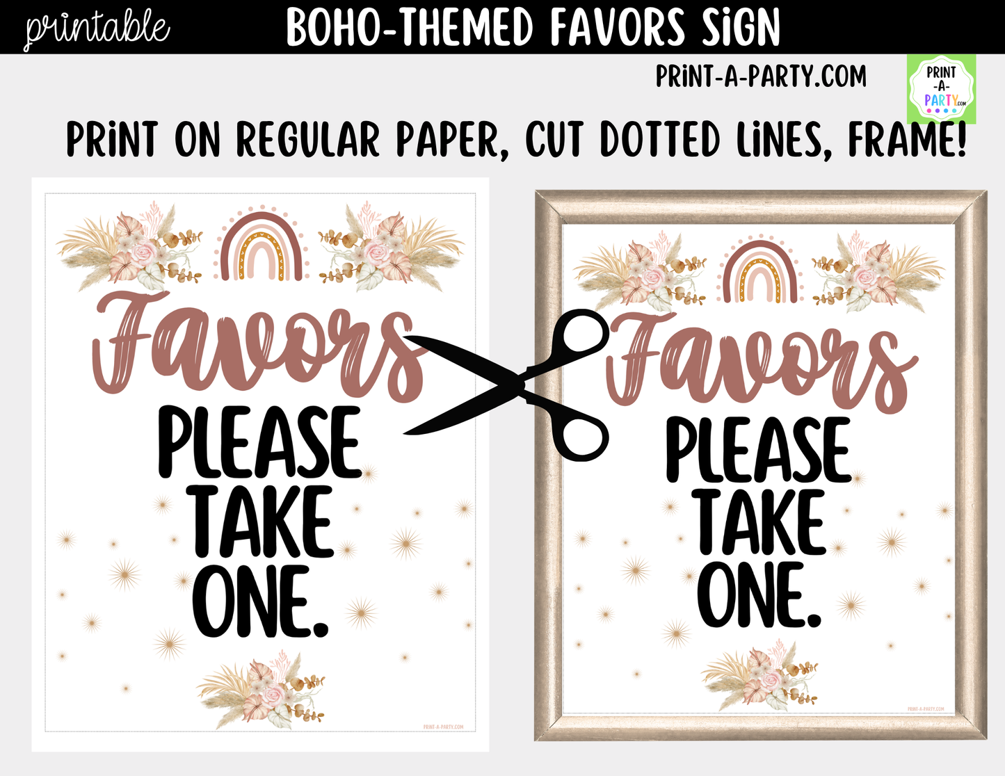 Boho Favors Printable Sign (8x10) – For Parties, Showers and Events