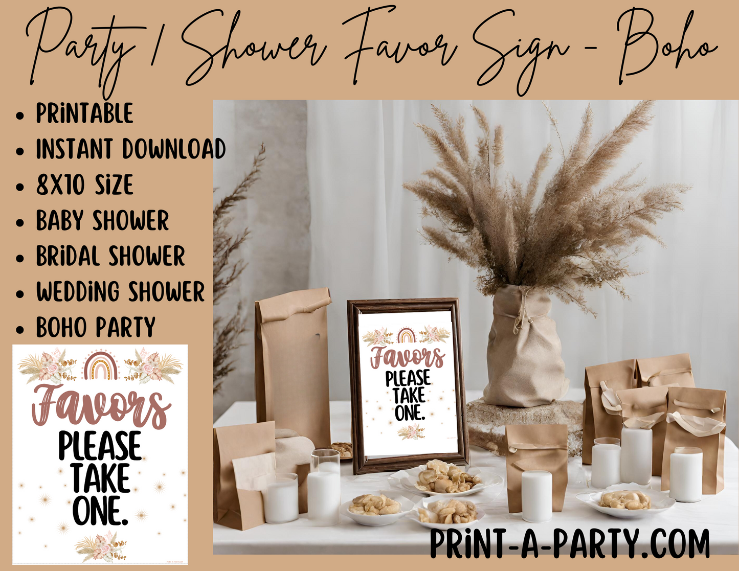 FAVORS SIGN - BOHO THEME | Boho Party Favors | Boho Baby Shower Favors | Boho Bridal or Wedding Shower Favor | Favors Please take one