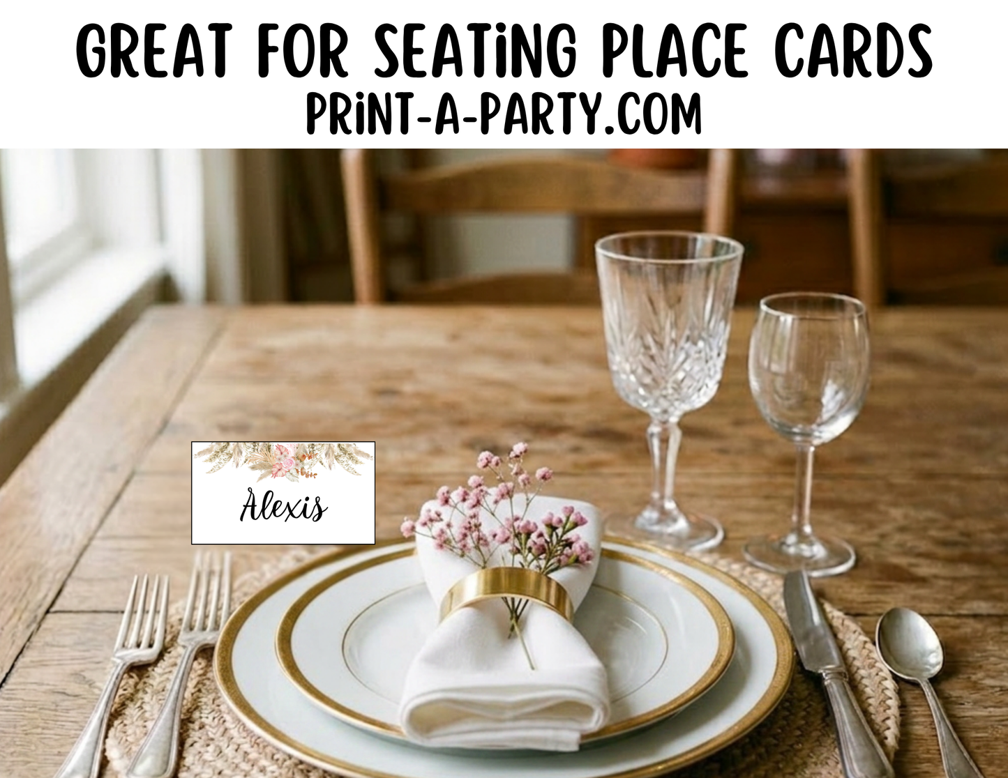 Editable Boho Floral Buffet Labels & Place Cards for Parties, Showers and Events