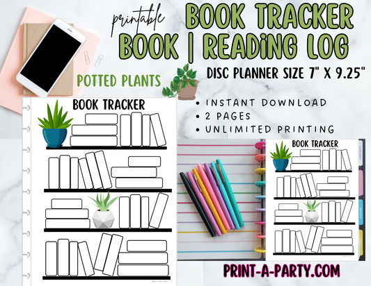 Book Tracker | Reading Log | Book Log | POTTED PLANTS | SUCCULENTS | Disc Planner Size 9.25" x 7"