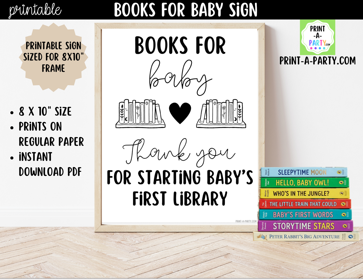 Books For Baby Printable Sign (8x10) – For Baby Shower and Events