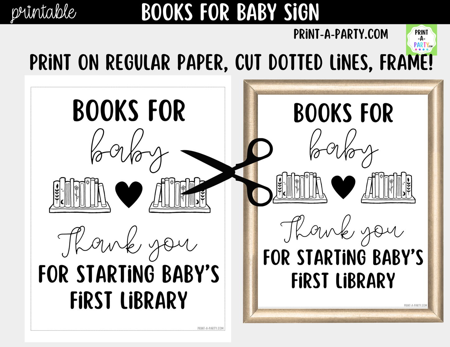 Books For Baby Printable Sign (8x10) – For Baby Shower and Events