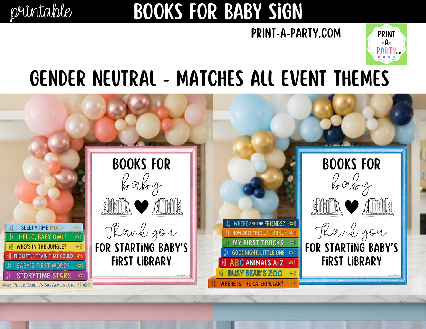 Books For Baby Printable Sign (8x10) – For Baby Shower and Events