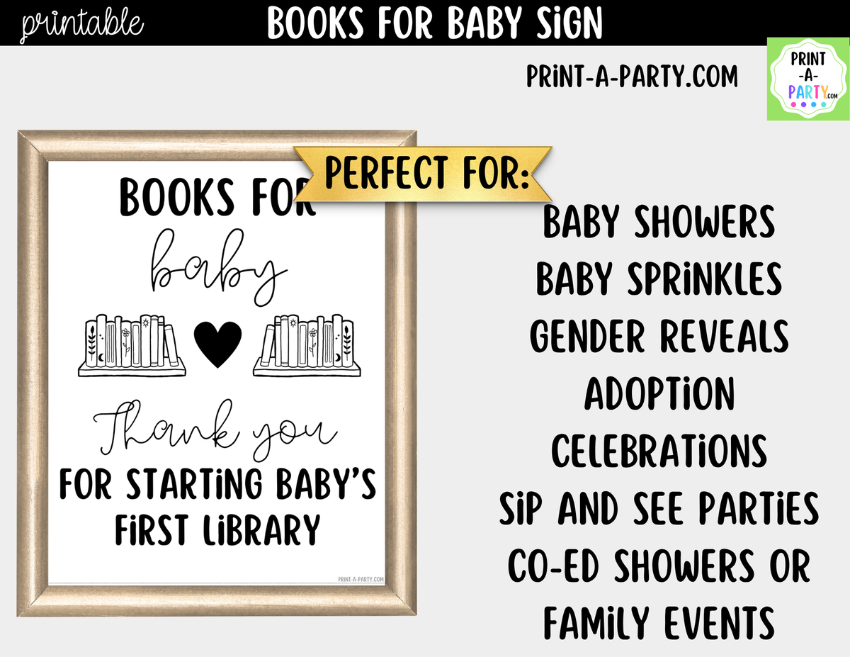 Books for Baby Sign Printable – Baby Shower Library Sign