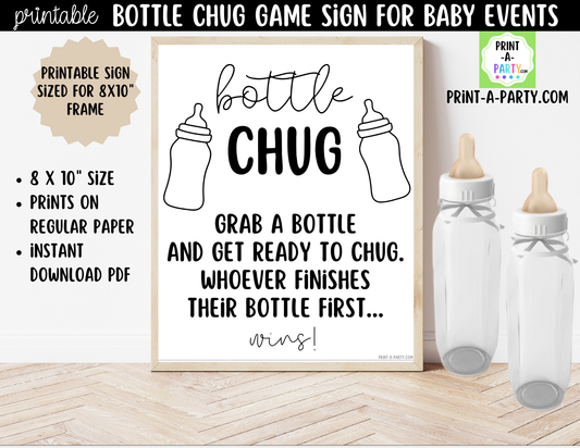 Baby Bottle Chug Game Printable Sign (8x10) – For Baby Showers and Events