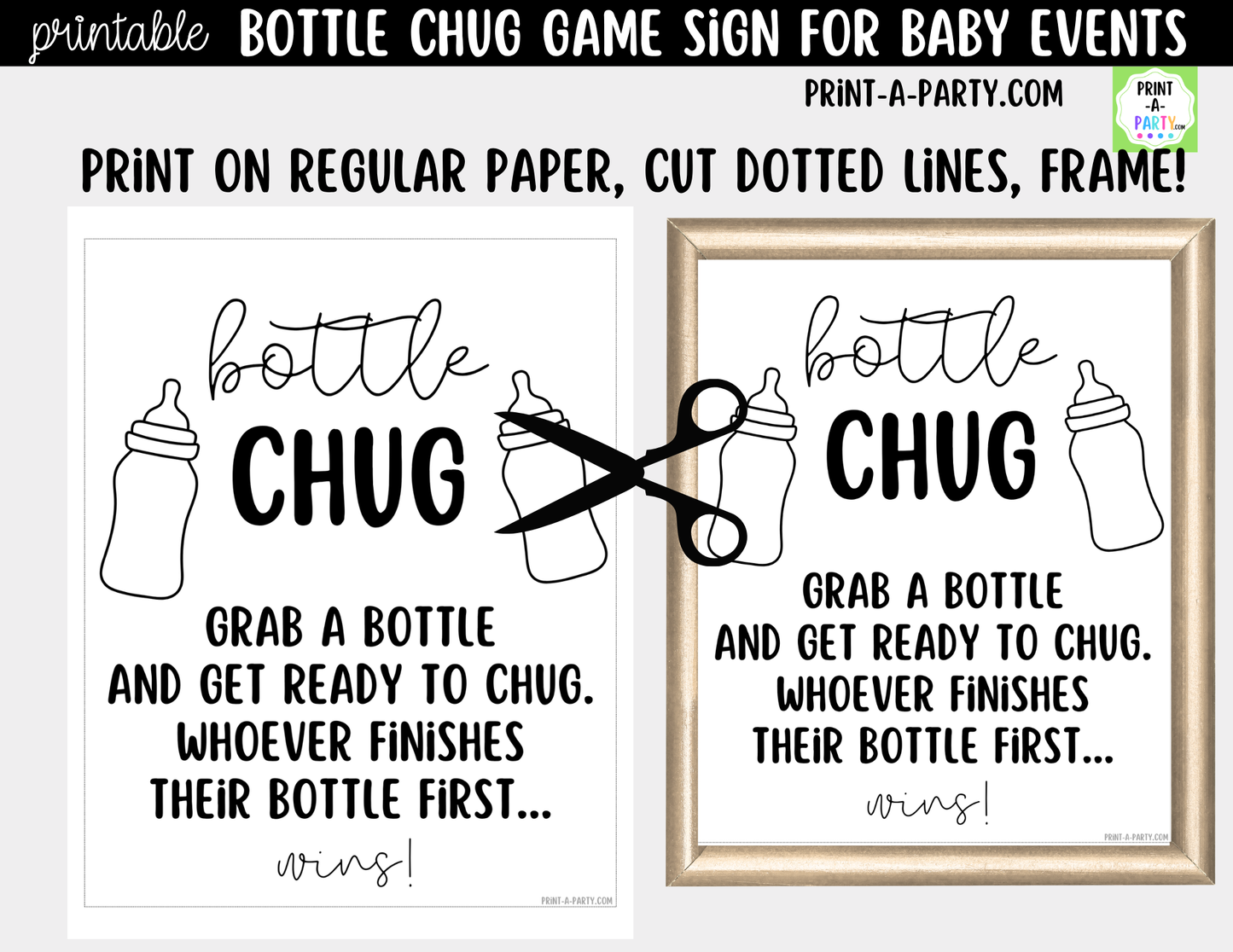 Baby Bottle Chug Game Printable Sign (8x10) – For Baby Showers and Events