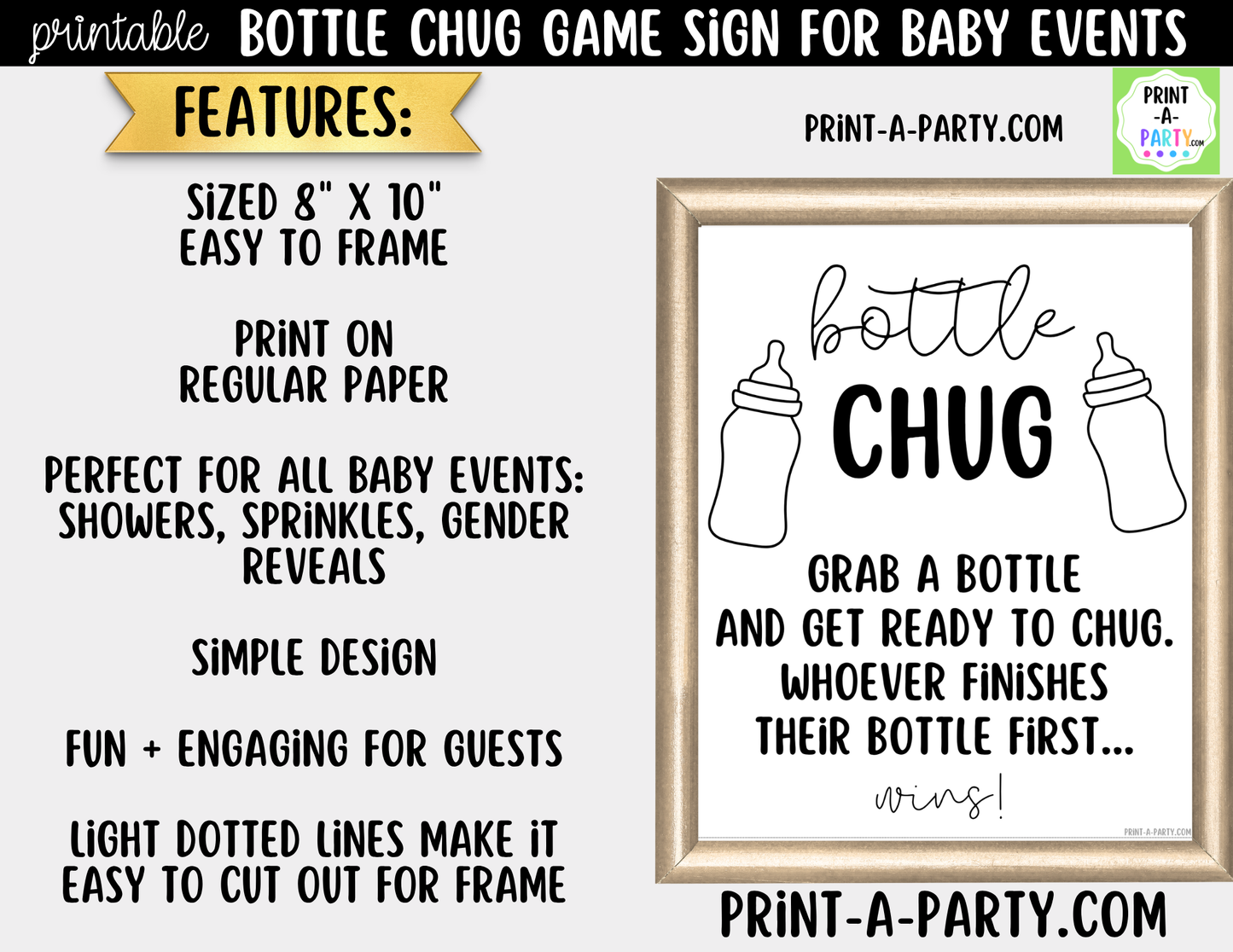 Baby Bottle Chug Game Printable Sign (8x10) – For Baby Showers and Events