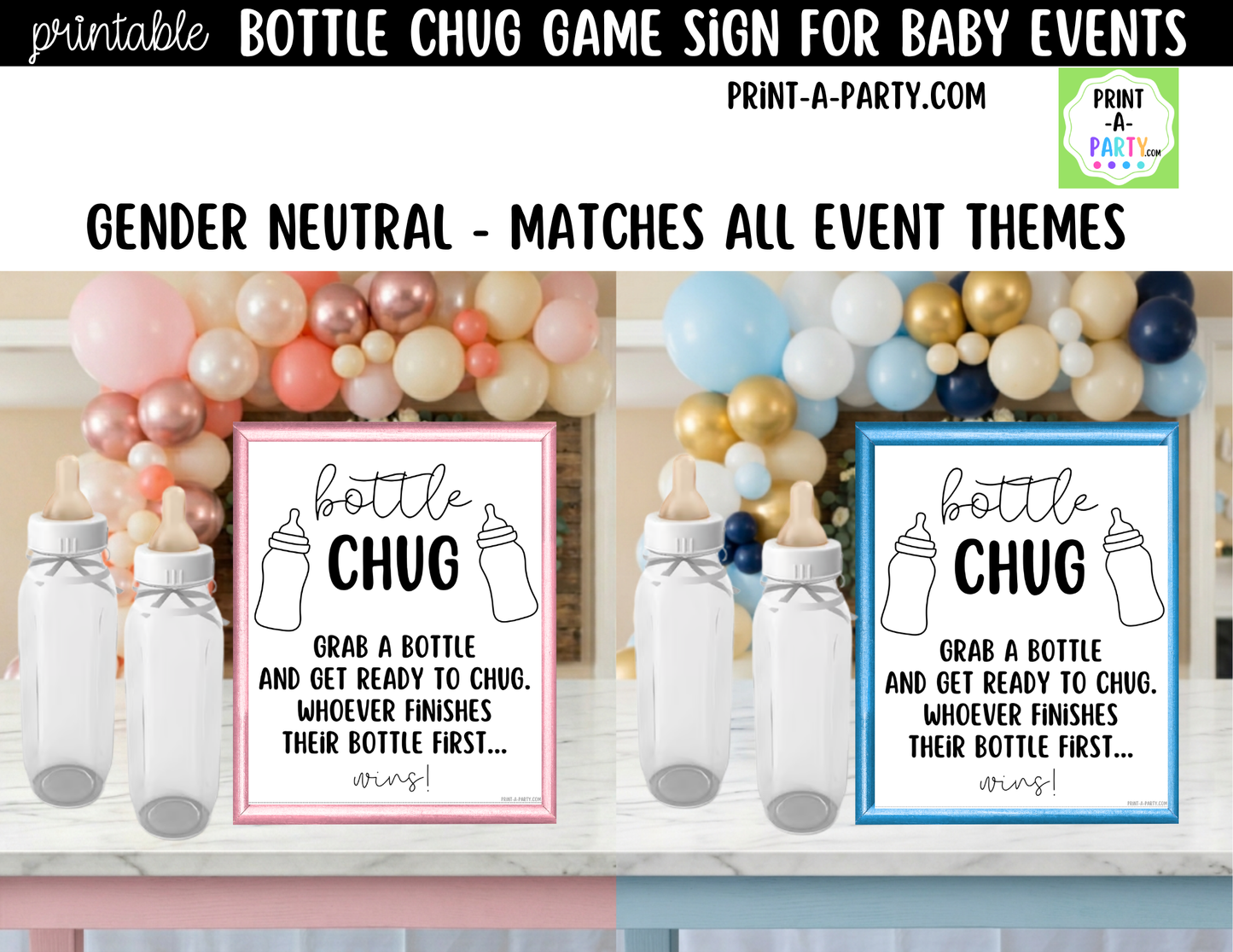 Baby Bottle Chug Game Printable Sign (8x10) – For Baby Showers and Events