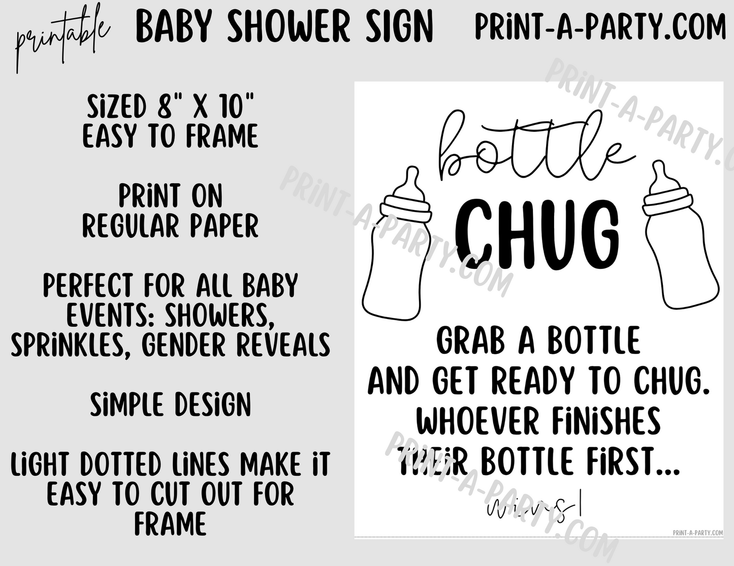 BABY SHOWER SIGN - BOTTLE CHUG Game | Baby Bottle Game | Baby Shower | Baby Sprinkle | Gender Reveal | Adoption Party