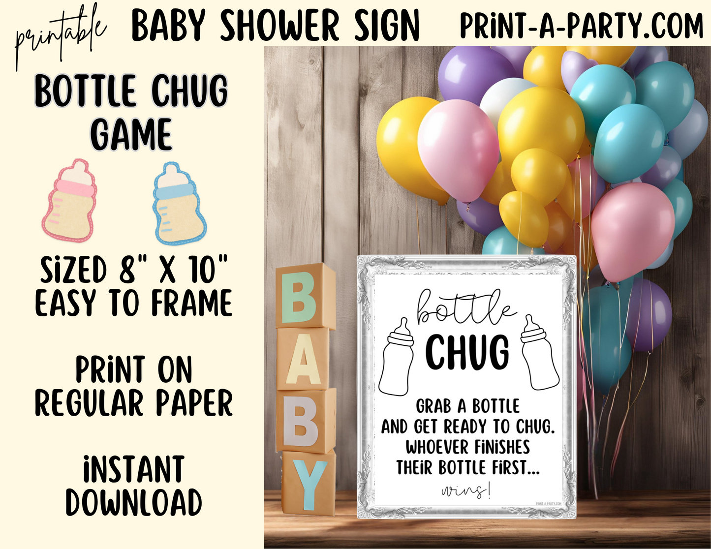 BABY SHOWER SIGN - BOTTLE CHUG Game | Baby Bottle Game | Baby Shower | Baby Sprinkle | Gender Reveal | Adoption Party