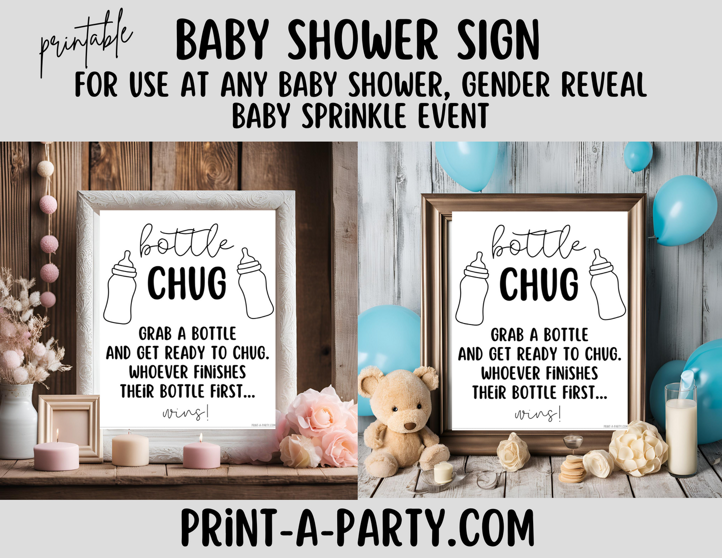 BABY SHOWER SIGN - BOTTLE CHUG Game | Baby Bottle Game | Baby Shower | Baby Sprinkle | Gender Reveal | Adoption Party