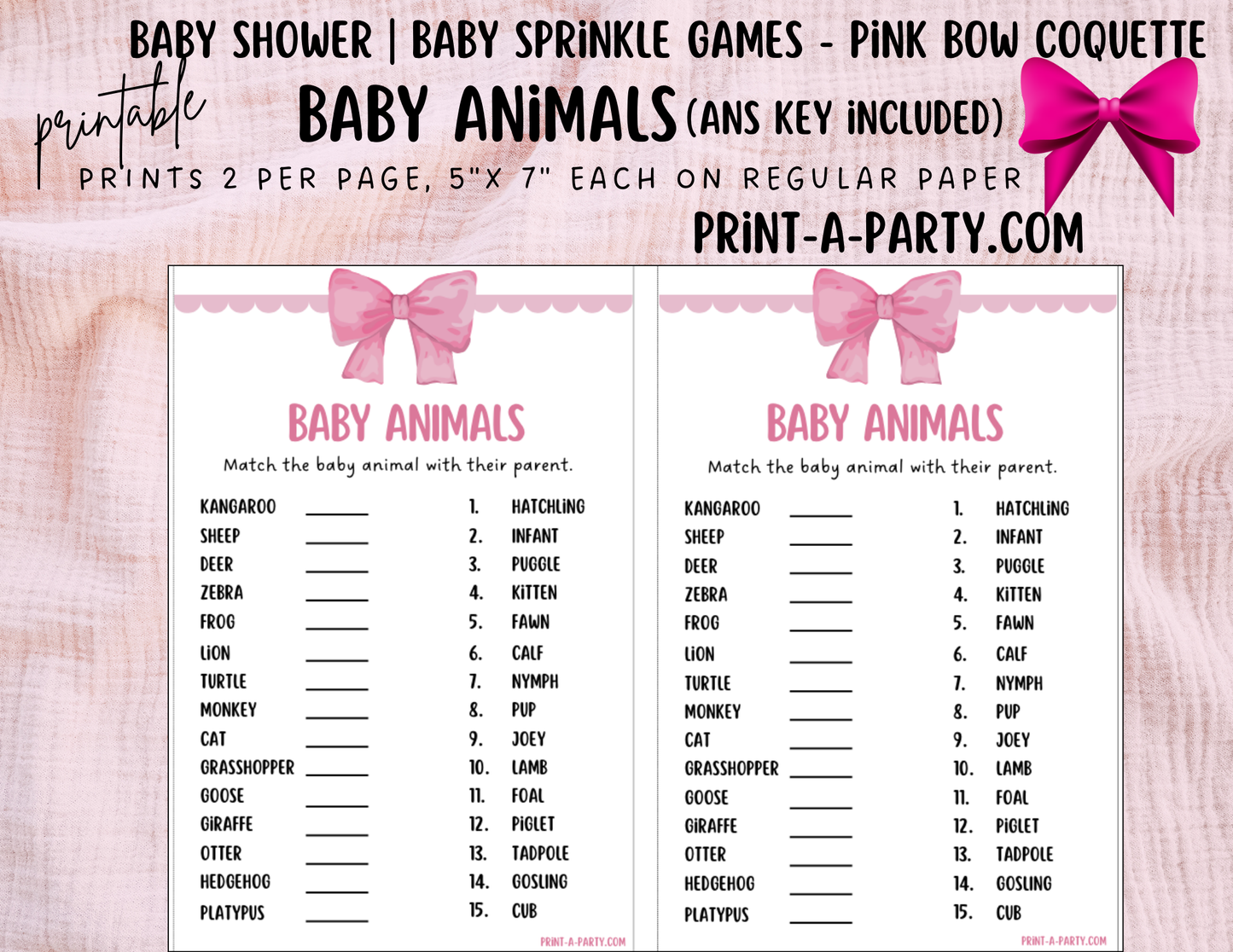 GAMES for Baby Shower | Pink Bow Coquette 1 Shower Theme | Coquette Baby Shower Games | Chic Coquette Aesthetic - Pink Bows