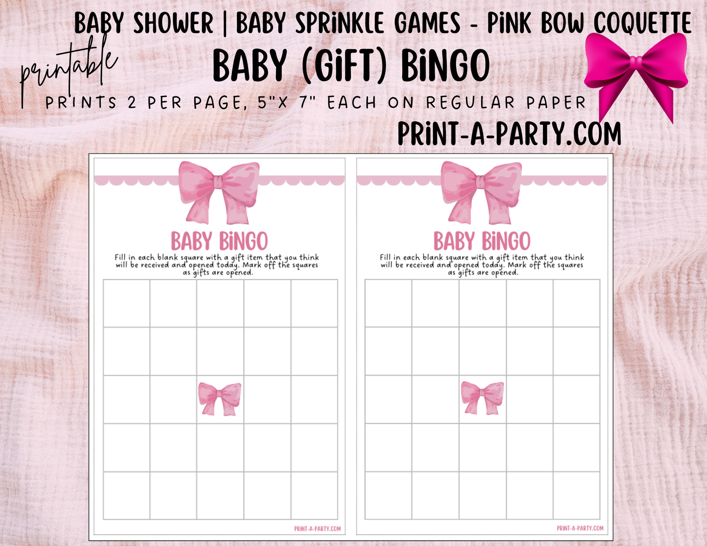 GAMES for Baby Shower | Pink Bow Coquette 1 Shower Theme | Coquette Baby Shower Games | Chic Coquette Aesthetic - Pink Bows