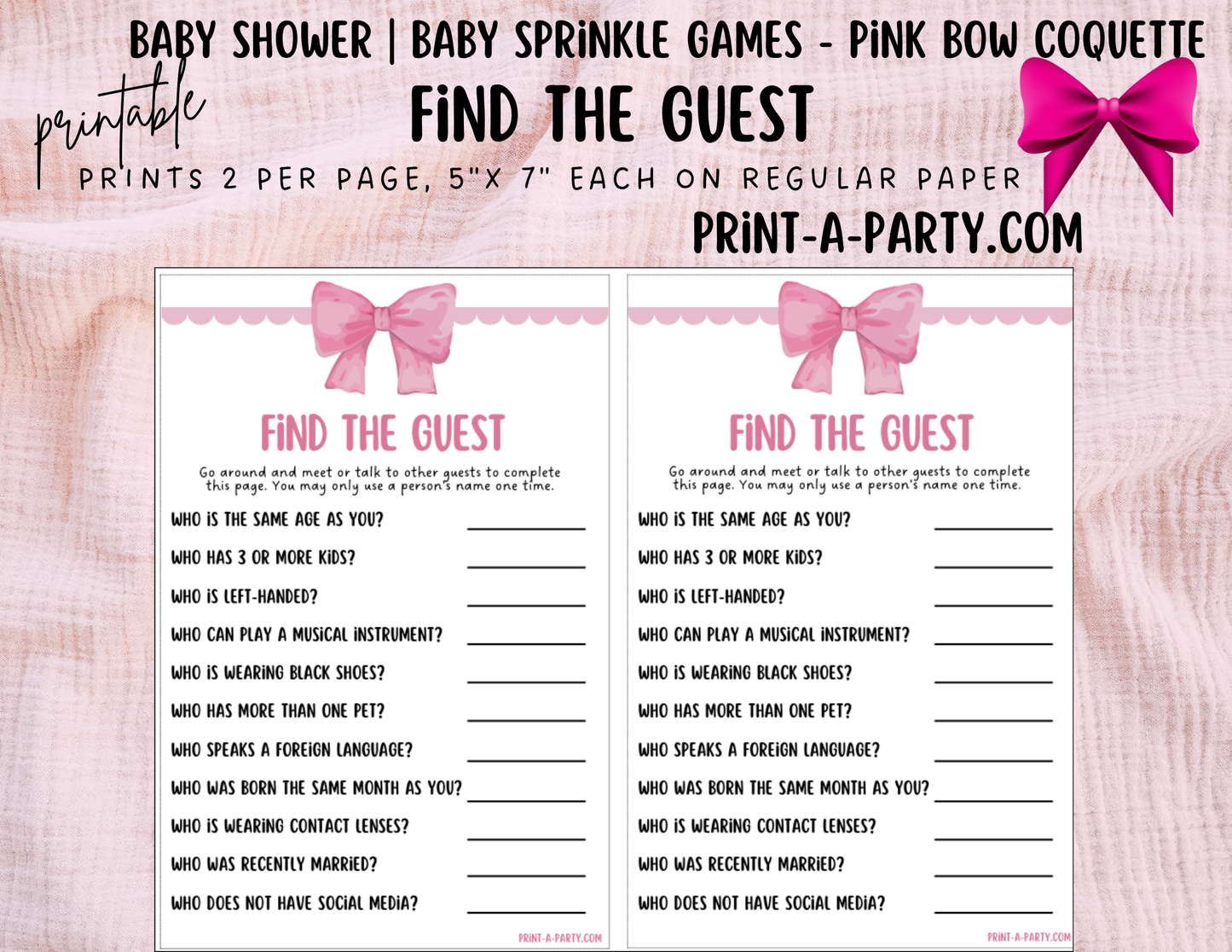 GAMES for Baby Shower | Pink Bow Coquette 1 Shower Theme | Coquette Baby Shower Games | Chic Coquette Aesthetic - Pink Bows