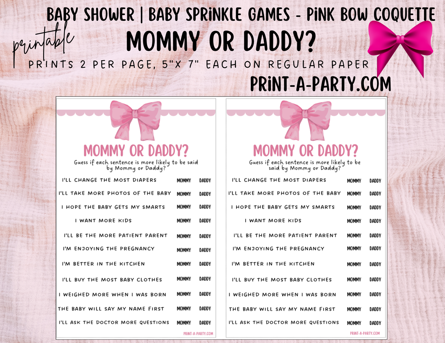 GAMES for Baby Shower | Pink Bow Coquette 1 Shower Theme | Coquette Baby Shower Games | Chic Coquette Aesthetic - Pink Bows