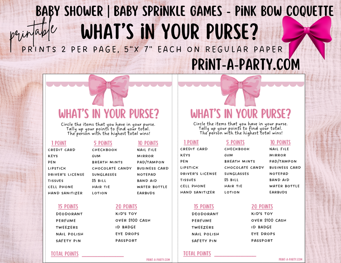 GAMES for Baby Shower | Pink Bow Coquette 1 Shower Theme | Coquette Baby Shower Games | Chic Coquette Aesthetic - Pink Bows