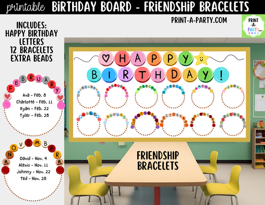 Birthday Display Printable for Classroom - Friendship Bracelets, Student Birthday Decor, Bulletin Board Kit