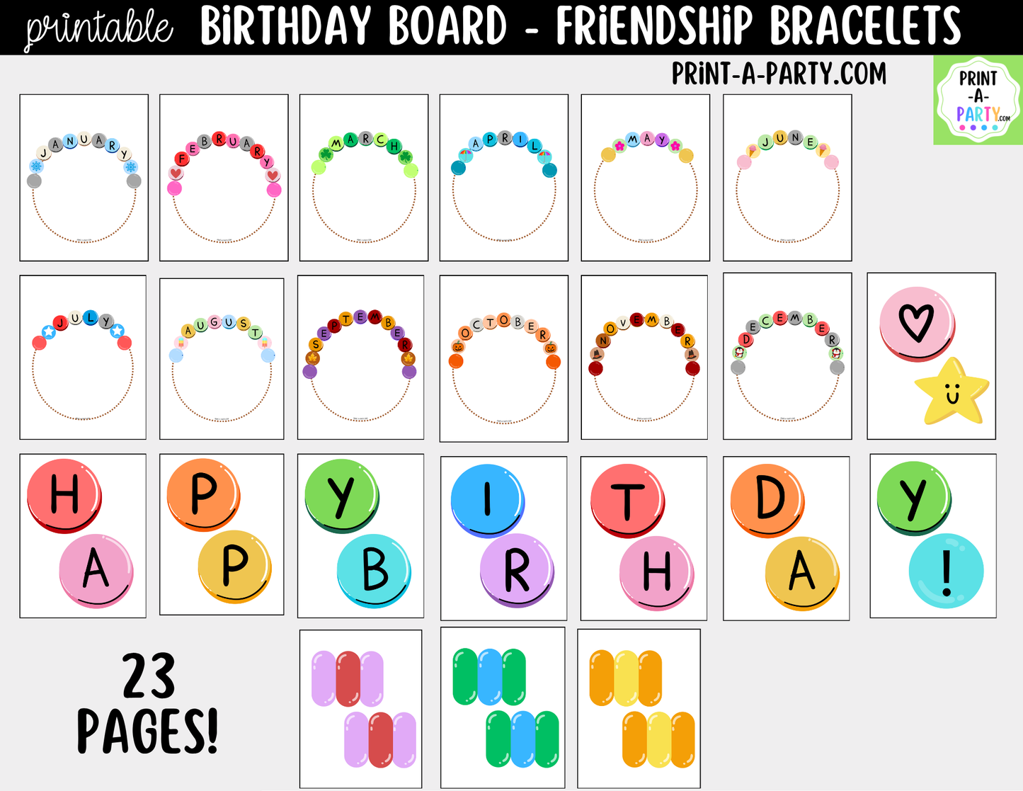 Birthday Display Printable for Classroom - Friendship Bracelets, Student Birthday Decor, Bulletin Board Kit