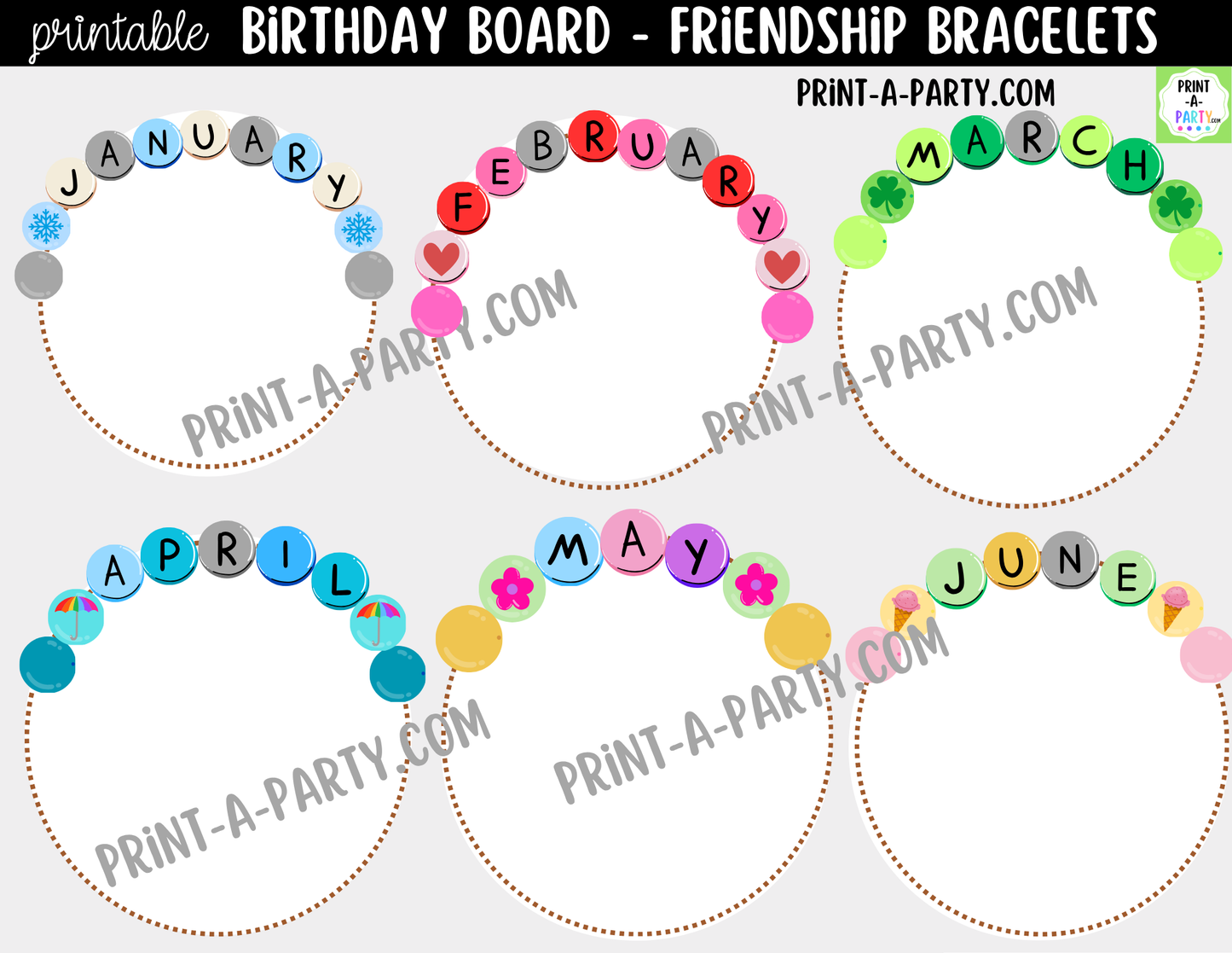 Birthday Display Printable for Classroom - Friendship Bracelets, Student Birthday Decor, Bulletin Board Kit