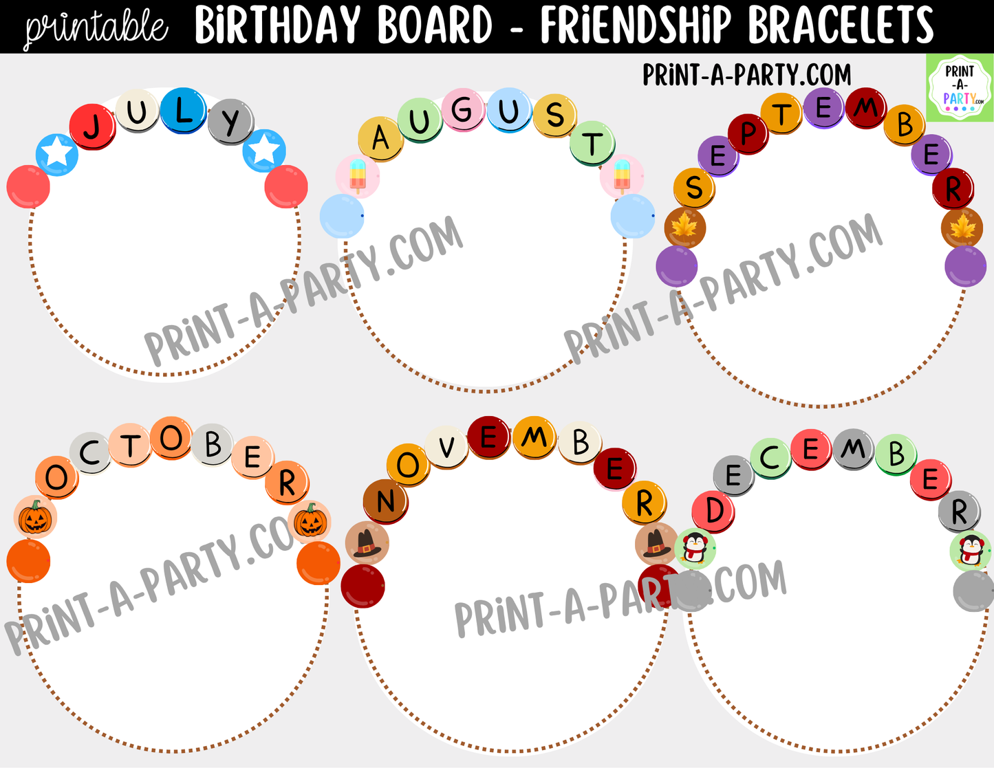 Birthday Display Printable for Classroom - Friendship Bracelets, Student Birthday Decor, Bulletin Board Kit