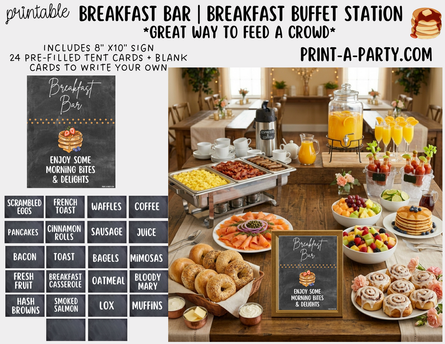 Breakfast Brunch Bar Sign (8x10) + Tent Cards - Printable Brunch Decor for parties, showers, events (Copy)