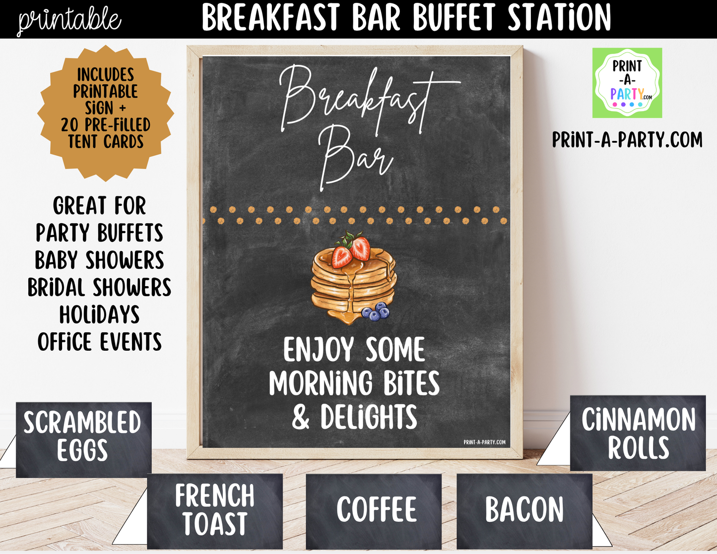Breakfast Brunch Bar Sign (8x10) + Tent Cards - Printable Brunch Decor for parties, showers, events (Copy)