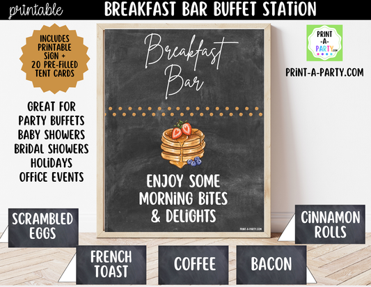 Breakfast Brunch Bar Sign (8x10) + Tent Cards - Printable Brunch Decor for parties, showers, events (Copy)
