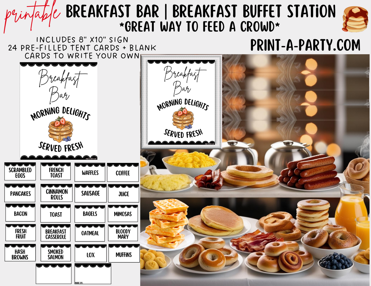 BREAKFAST BRUNCH BAR | BREAKFAST STATION Setup | Breakfast Sign | Food Station for Party | Food Bar for Party | Brunch Idea | Wedding Shower | Baby Shower | Sleepover | DIY Breakfast Bar
