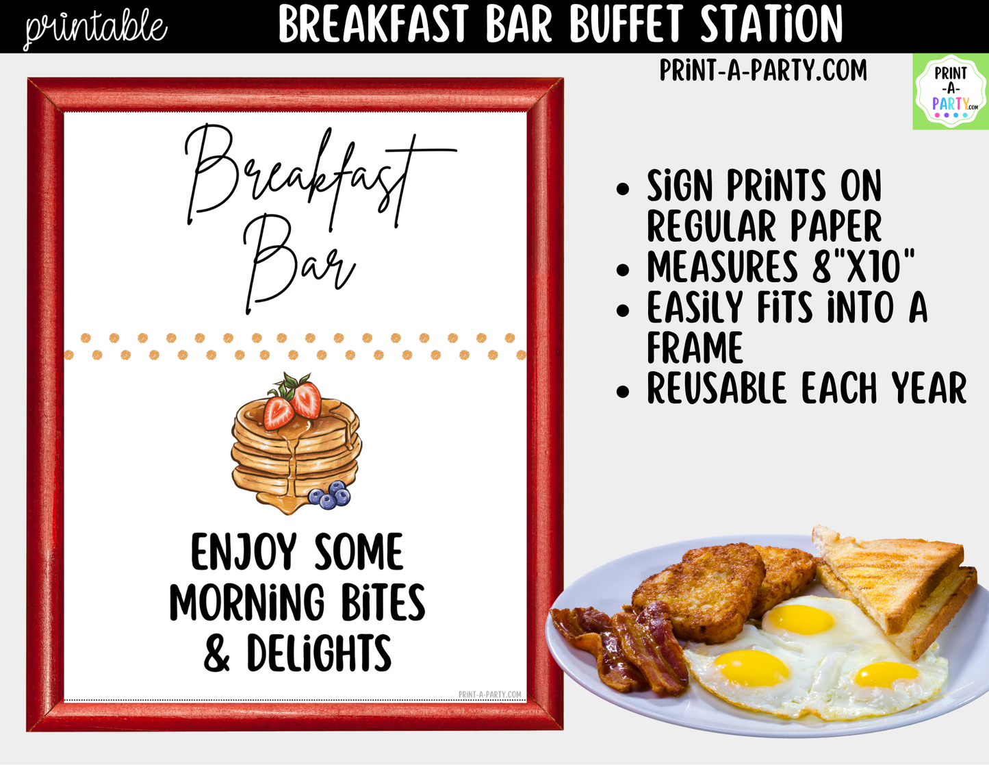 Breakfast Bar Sign & Tent Cards Printable | White