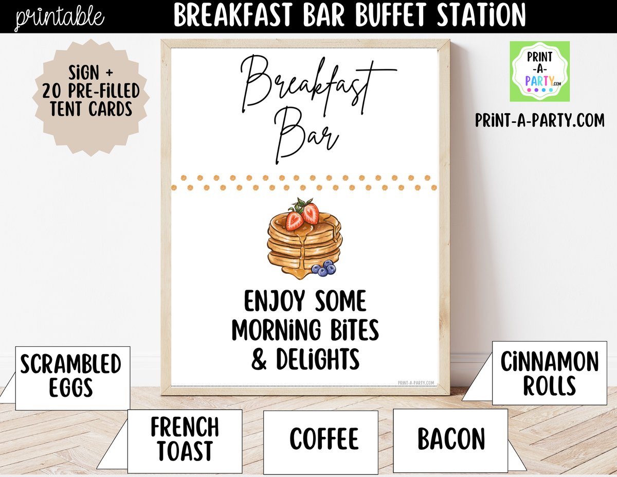 Breakfast Bar Sign & Tent Cards Printable | White