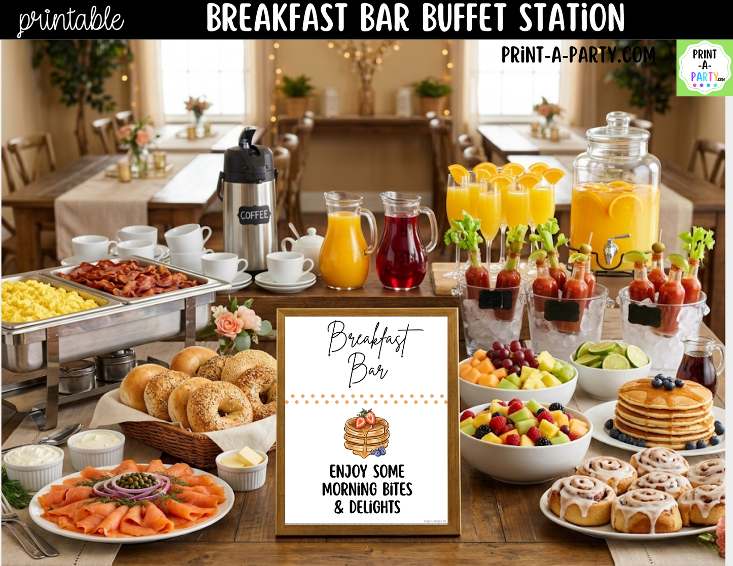Breakfast Bar Sign & Tent Cards Printable | White