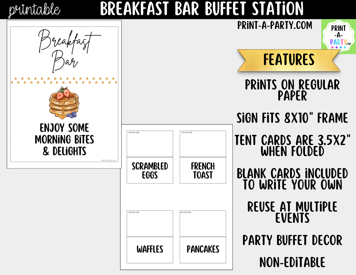 Breakfast Bar Sign & Tent Cards Printable | White