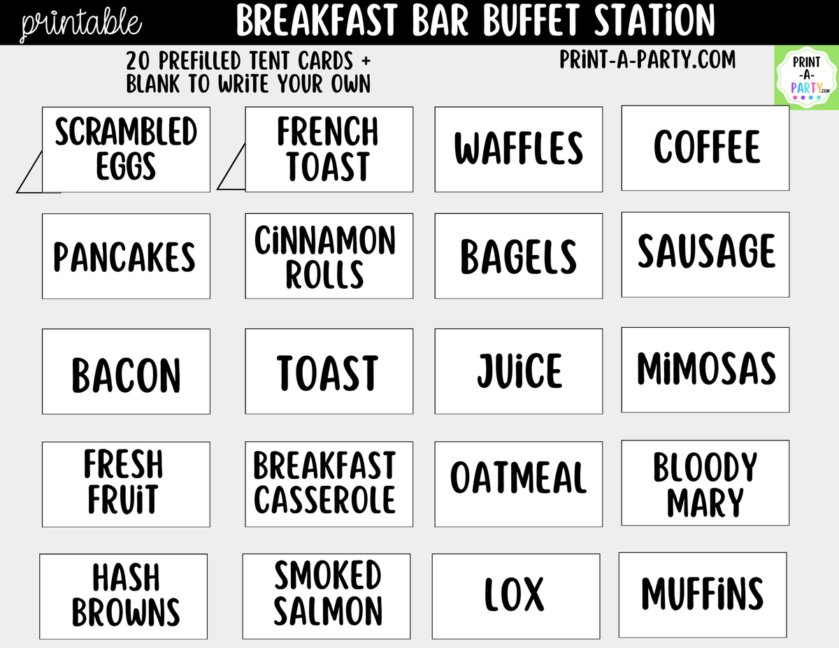 Breakfast Bar Sign & Tent Cards Printable | White