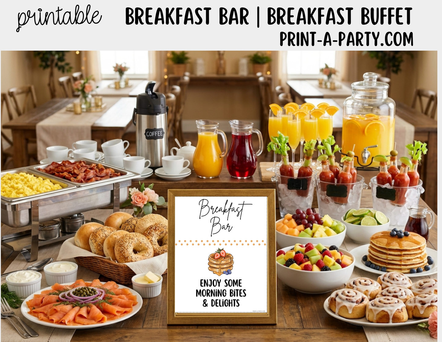 Breakfast Brunch Bar Sign (8x10) + Tent Cards - Printable Brunch Decor for parties, showers, events