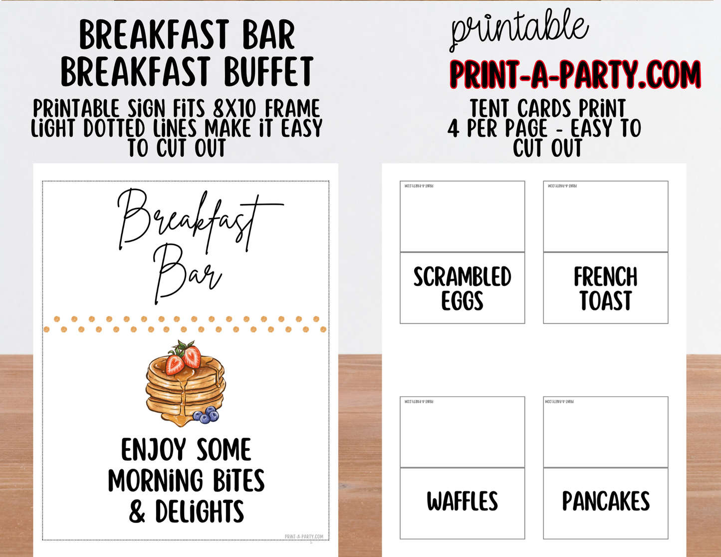 Breakfast Brunch Bar Sign (8x10) + Tent Cards - Printable Brunch Decor for parties, showers, events