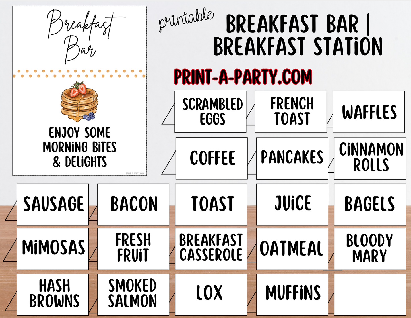 Breakfast Brunch Bar Sign (8x10) + Tent Cards - Printable Brunch Decor for parties, showers, events