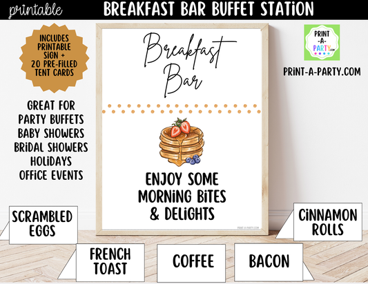 Breakfast Brunch Bar Sign (8x10) + Tent Cards - Printable Brunch Decor for parties, showers, events