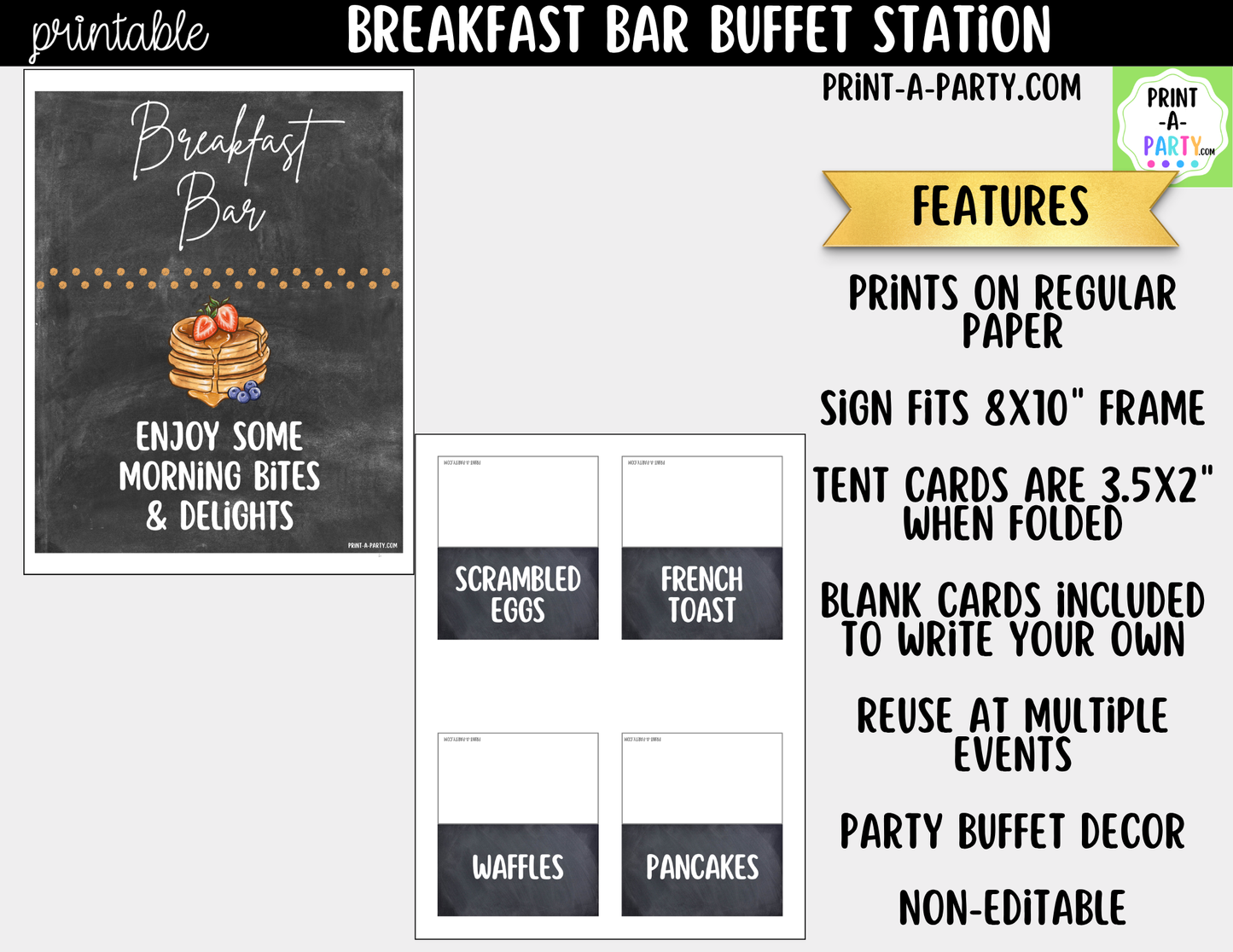 Breakfast Bar Sign & Tent Cards Printable | Chalkboard