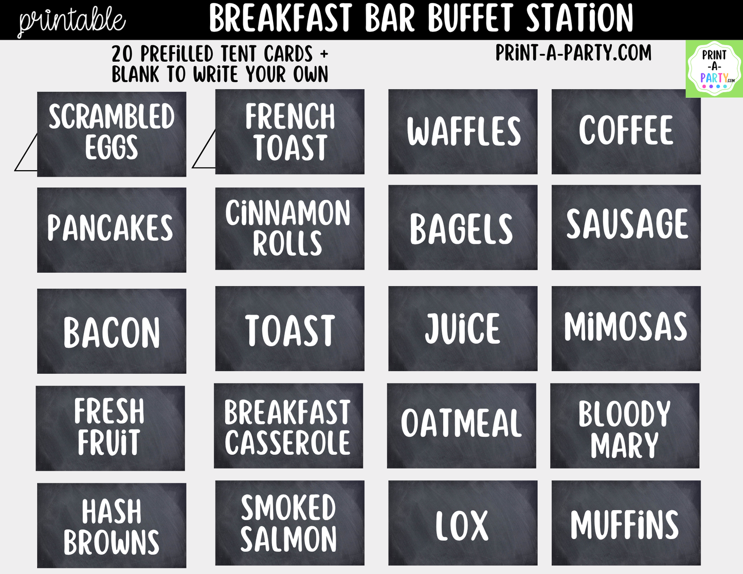 Breakfast Bar Sign & Tent Cards Printable | Chalkboard