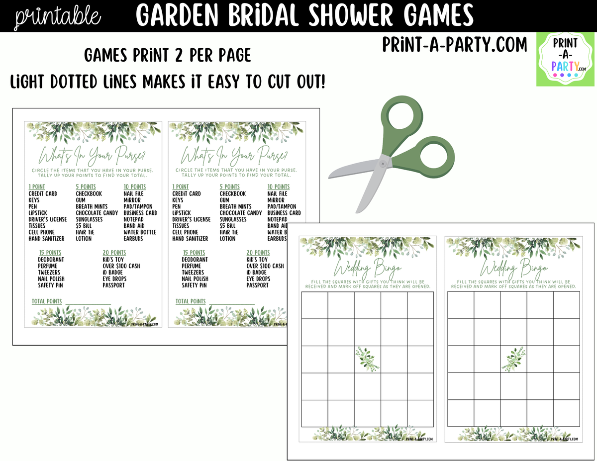 Garden Bridal Shower Games Printable Bundle
