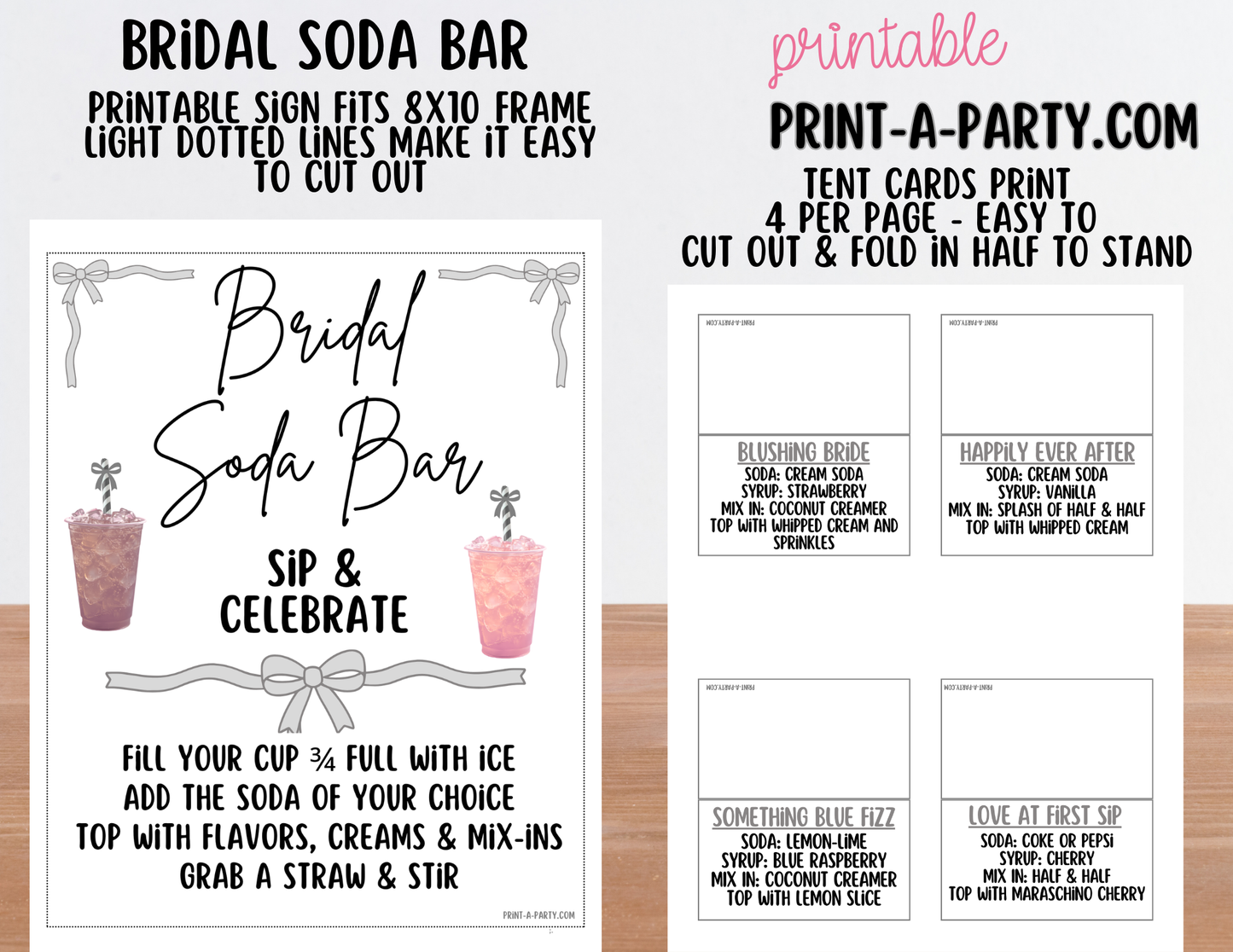 SODA BAR - Printable Bridal "Dirty" Soda Bar Kit - Sign & Recipe Tent Cards (12 recipes!) for wedding events
